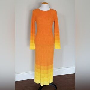🌞 Orange & Yellow Ombre Knit Maxi Dress Long Sleeve, Open Back, Resort Style 🌞